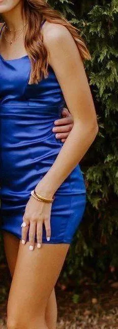 Dillard's Blue Silk Hoco Dress W Built In Bra - Image 3