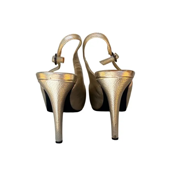 Calvin Klein Portia Gold Metallic Slingback Peep Toe Heels E8539‎ Size 7.5M - Image 6