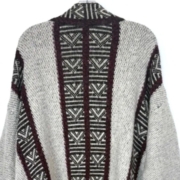 Zara Knit Oversized Sweater Jacket Chunky Slouchy Duster Burgundy Gray Small S - Image 6