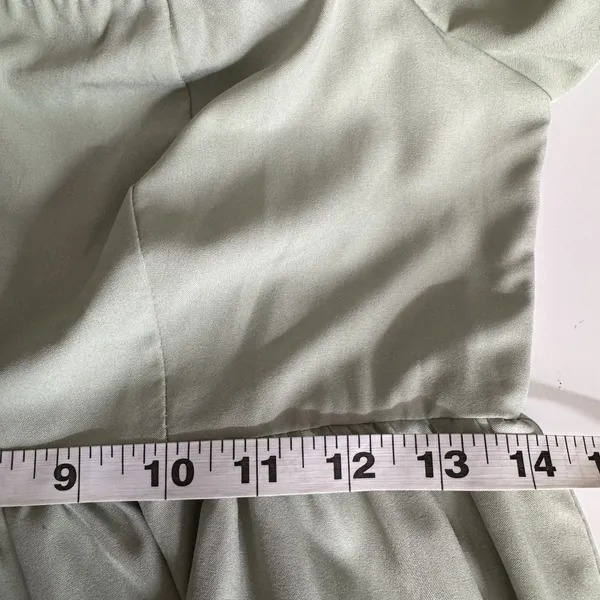EXLURA Dress Sage Green Puff Sleeve Square Neck Smocked Back Mini Cottagecore M - Image 10