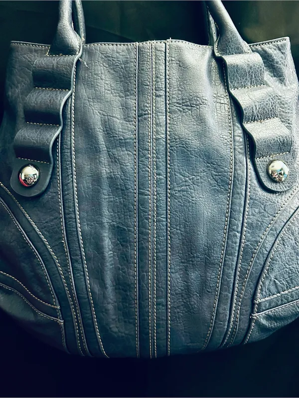 Nine West Large Textured Blue Shoulder Tote with Decorative Stitching - Image 7