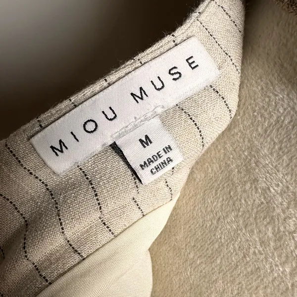 Miou Muse Linen Blend Ruched Midi Skirt M‎ Striped Minimalist Neutral Old Money - Image 7