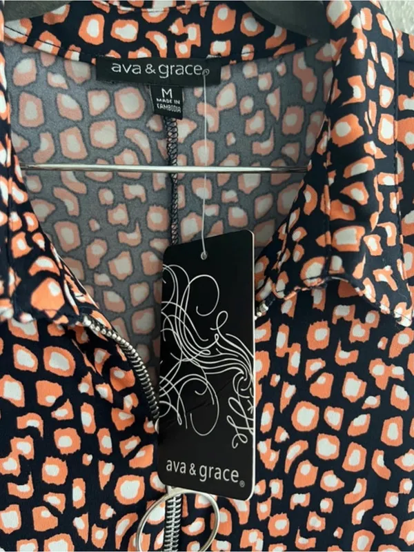 Ava & Grace Retro Black and Orange Printed Zip-Front Mini Dress - Image 5