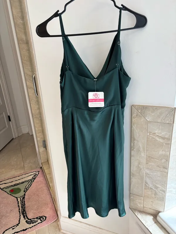 Boutique Emerald Green Satin Cowl Neck Dress - Image 3