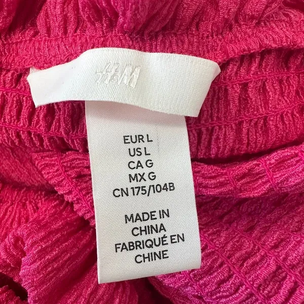 H&M Hot Pink Smocked Midi Dress Ruffle Trim Spaghetti Strap Sundress Women Large - Image 4