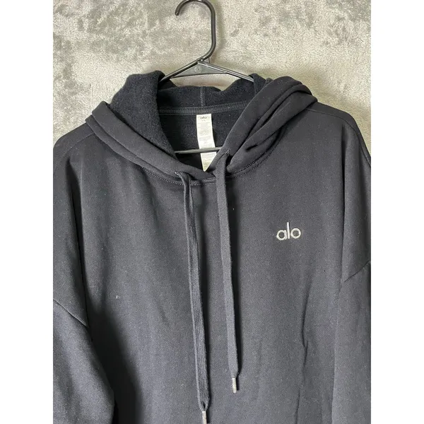 Alo Yoga Accolade Hoodie Large Black Oversized Pullover Sweatshirt Athleisure - Image 2