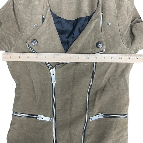 Zara Woman Faux Suede Brown Full Zip Moto Jacket Size XS Flawed - Image 12