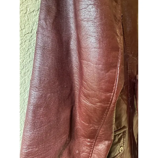Vtg‎ Etienne Aigner Leather retro Jacket Sz 14 Burgundy Belted Button Front - Image 13