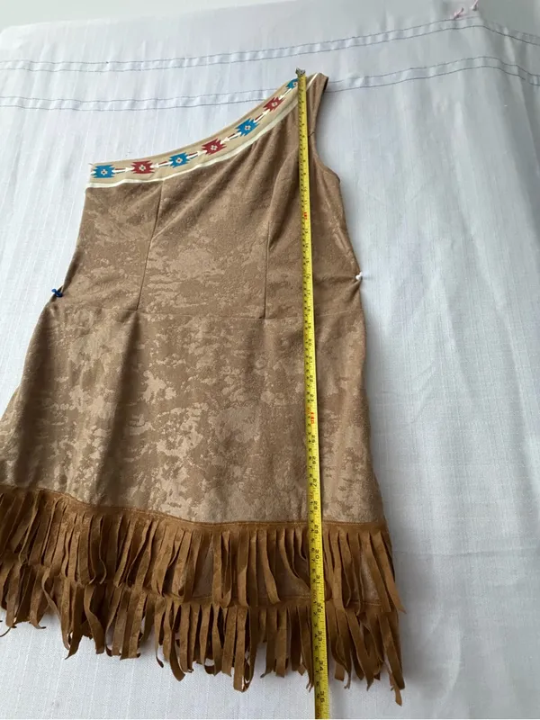 Women’s Size M One Shoulder Fringe Suede Mini Dress Western Boho Tan (A650) - Image 5