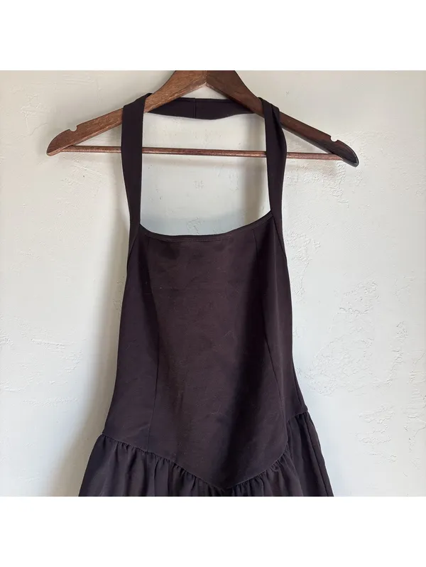 21Saints Small Brown Halter Drop Waist Ruffle Hem Mini Dress Cocktail Party - Image 3