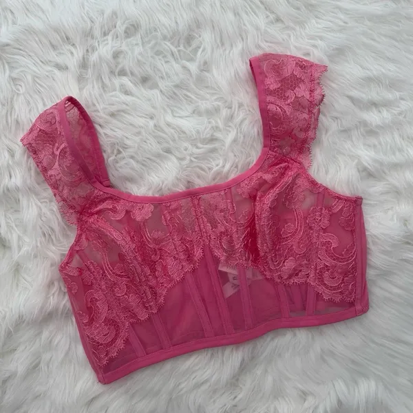 Victoria’s Secret Dream Angels Boho Floral Embroidery Corset Top Tickled Pink L - Image 2