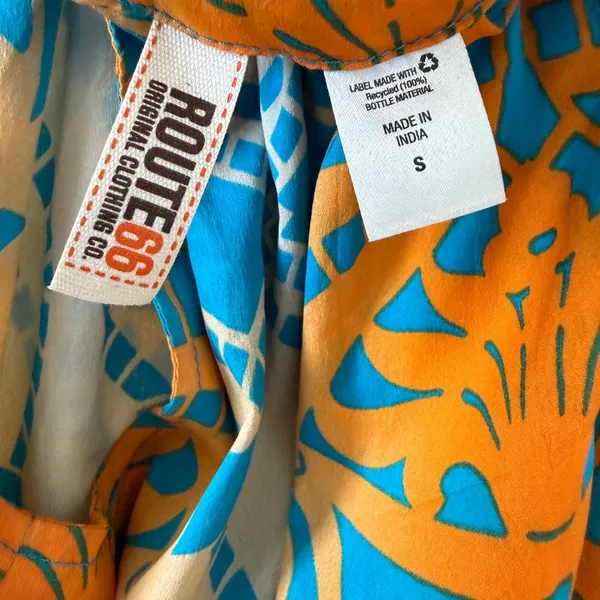 Route 66 S Blue‎ Orange Sundress Braided Straps Handkerchief Hem Boho Festival - Image 4