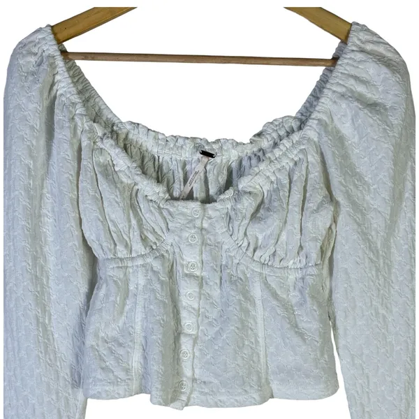Free People Ladybug Textured Peplum Top White Cotton Peasant Cottagecore Size M - Image 3