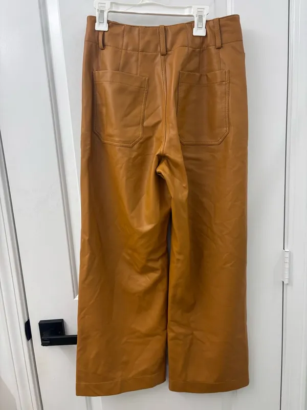 Anthropologie Maeve Colette Cropped Wide-Leg pants brown faux leather - Image 4