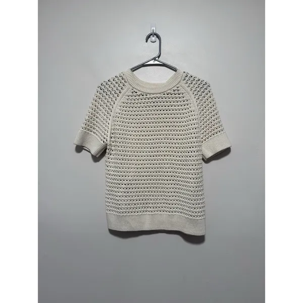 Varley Alva Knit Short Sleeve Sweater in Egret Size Medium - Image 4