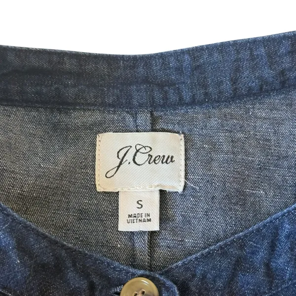 J. Crew Women's Puff-Sleeve Denim Popover Dress Blue Small Cotton Linen Preppy - Image 7
