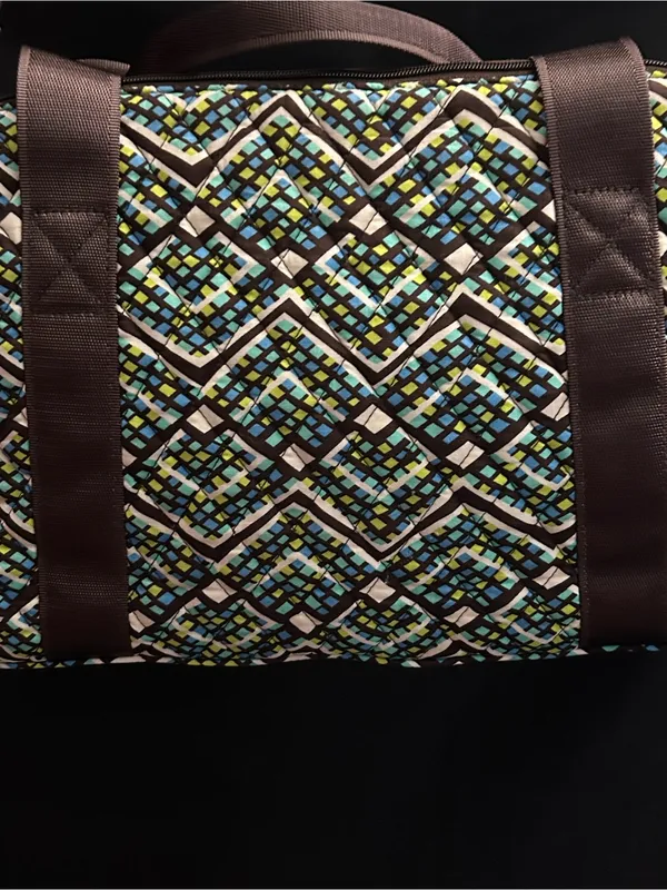 Vera Bradley Rainforest Geometric Multicolor Duffel Bag with Brown Straps - Image 12