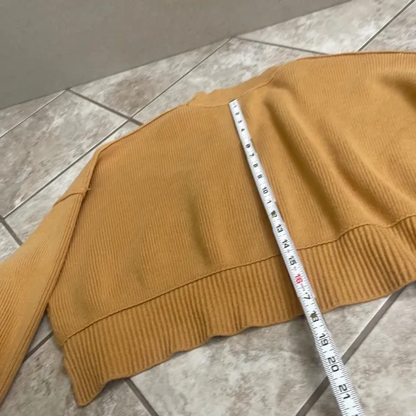 Free People Mustard Yellow Ribbed Cropped Boxy Knit Sweater Womens Small - Image 6