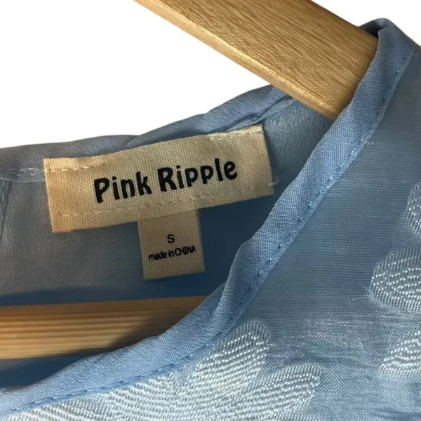 Pink Ripple Womens S Swing Dress Puff Sleeve Drop Waist Blue Floral Garden Party - Image 4