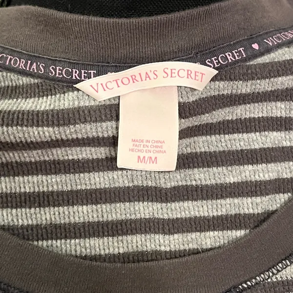 Victoria's Secret Women’s Gray & Dark Gray Striped Pajama Set Size M - Image 2