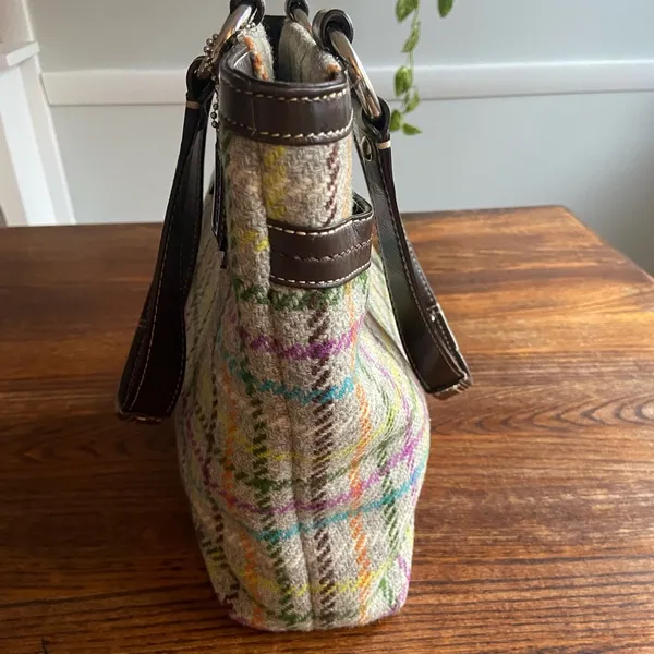 Coach Vintage Penelope Tattersall Plaid Wool Tweed Leather Handbag - Image 7