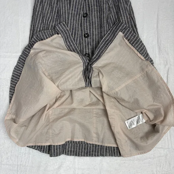 Banana Republic Linen-Blend Button Midi Dress Women's 6 Gray Pinstripe Chic Work - Image 9