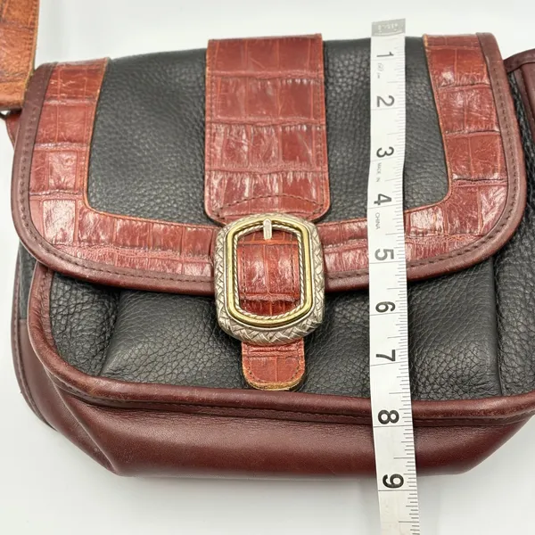 Brighton‎ Crossbody Bag Womens Green Brown Leather Croc Embossed Flap Boho - Image 13