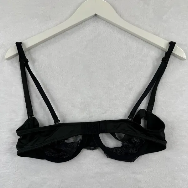 Adore Me AD-1619WB Black Lace Open Cup Strappy Bra Rhinestone Buckle Large‎ NWT - Image 7