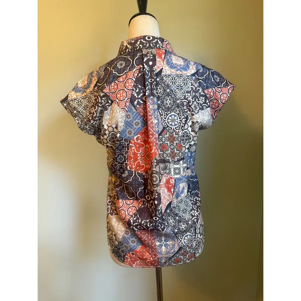 Philosophy‎ Patchwork Tile Button boho whimsigoth retro y2k cottage Top XS shirt - Image 3