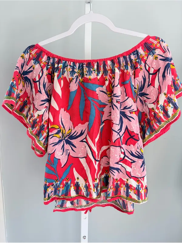 Flying Tomato Pink Floral Off-Shoulder Peasant Top Size M - Image 6