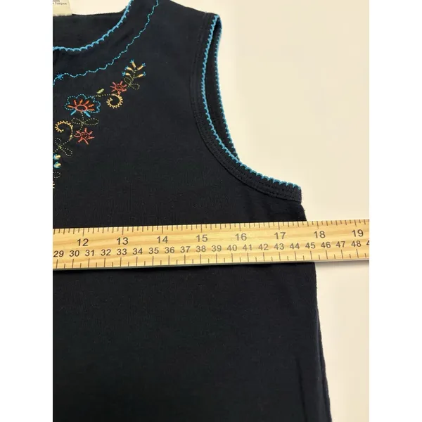 Vintage White Stag Embroidered Tank Top Black Sleeveless Boho Women's Large - Image 8