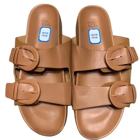 Time‎ and Tru Buckle Slide Sandals Brown 10W Womens NEW - Image 3