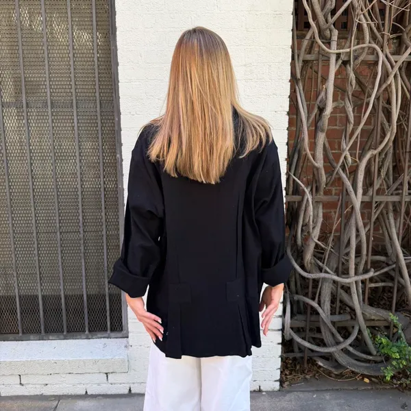 Vintage oversized Black button up jacket with pockets Size M/L #minimalist #workwear - Image 5