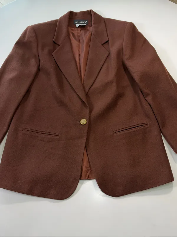 Sag Harbor 100% Wool Rich Brown Single-Breasted Blazer Size 14 - Image 2