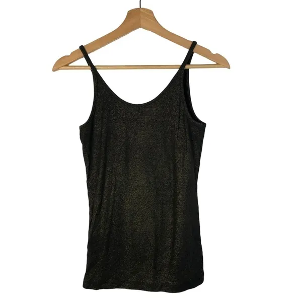 Faded Glory Black & Gold Shimmer Cami Tank Top‎ M - Image 2