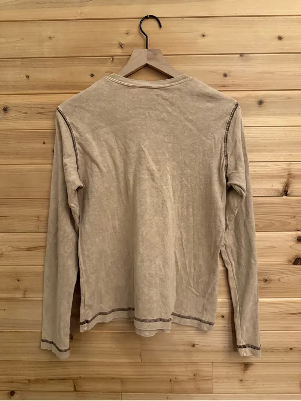 Vintage Y2K Large Tan Acid Wash Long Sleeve Cotton Bedazzled Shirt - Image 4