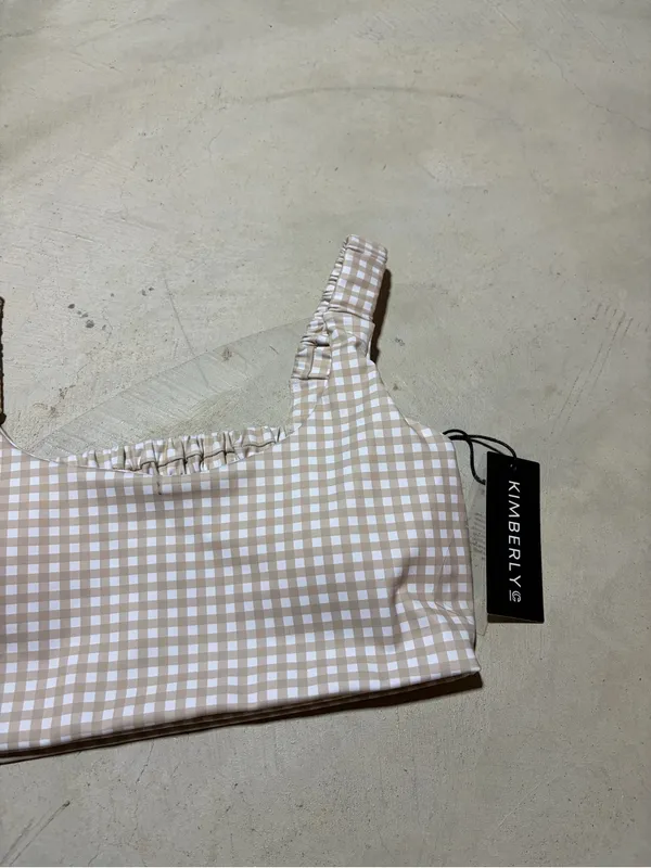 Kimberly C NWT Beige Gingham Sports bra large - Image 5