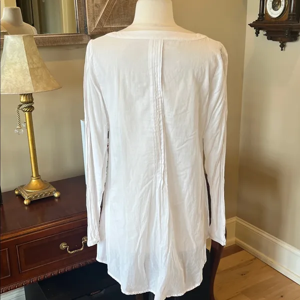 Romantic Free People ivory blouse oversized long top Womens S Button Up Lace - Image 8