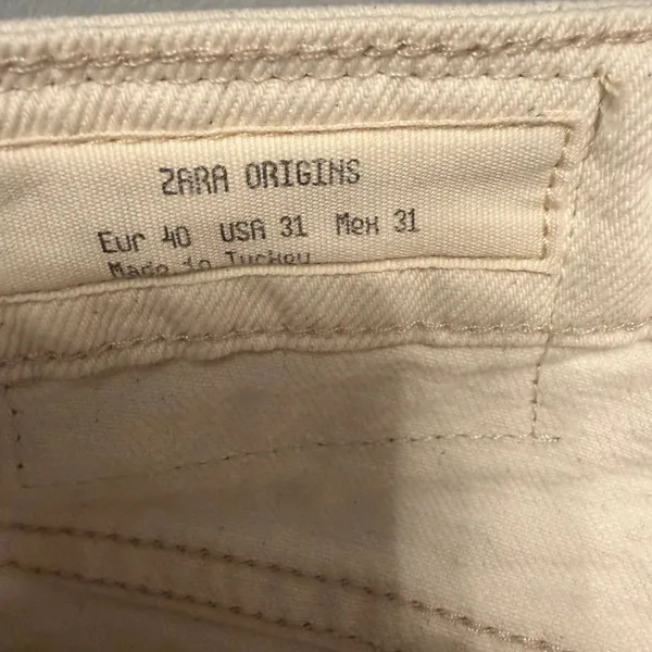 Zara Origins Straight Leg Denim Jeans Cream Off-White Women Size 31 - Image 3