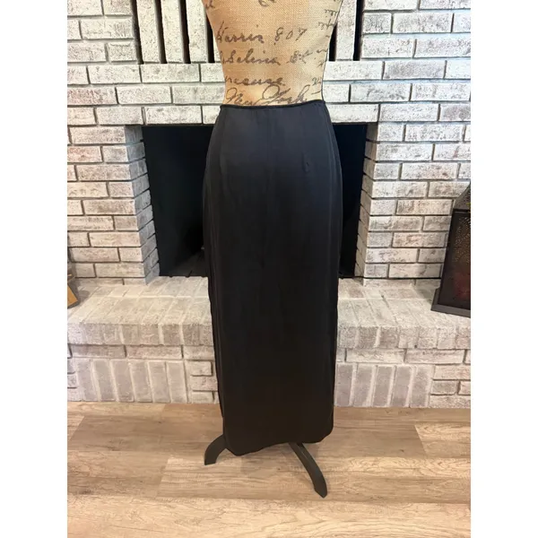 LPA Silk Midi Skirt Women Size M Black Side Slit‎ Satin Minimalist Chic - Image 10
