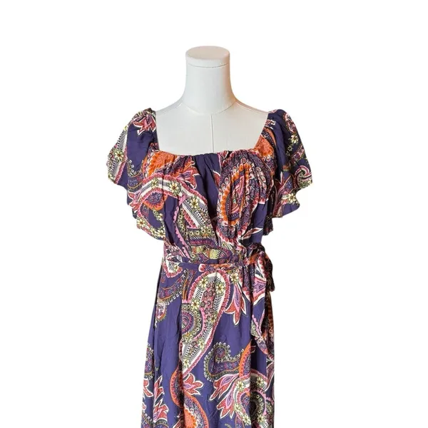 Baltic Born - Off Shoulder Maxi Dress Purple Paisley Sz M - Image 3