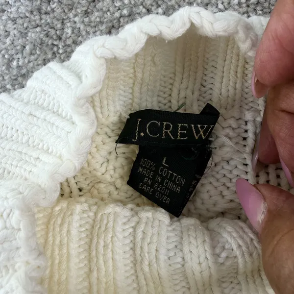 J.Crew Cable Knit Sweater Large Cream‎ Mock Neck Cotton Fisherman Runs Small - Image 5