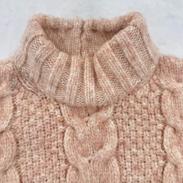 AEO Cropped Cable Knit Sweater Beige Peach American Eagle Mock Neck Wool Blend S - Image 4