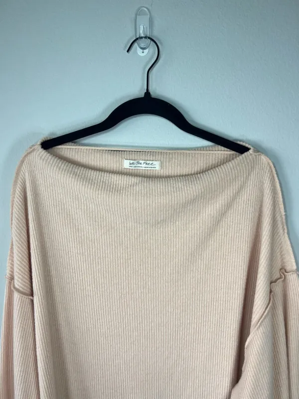 Free People We The Free Main Squeeze Hacci Balloon Sleeve Shirt Peach Slouchy Lg - Image 3