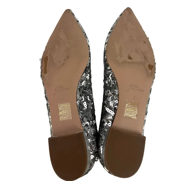 J.Crew Womens Silver Sequin Pointed Toe Slip On Flats Shoes Size 9 - Image 5