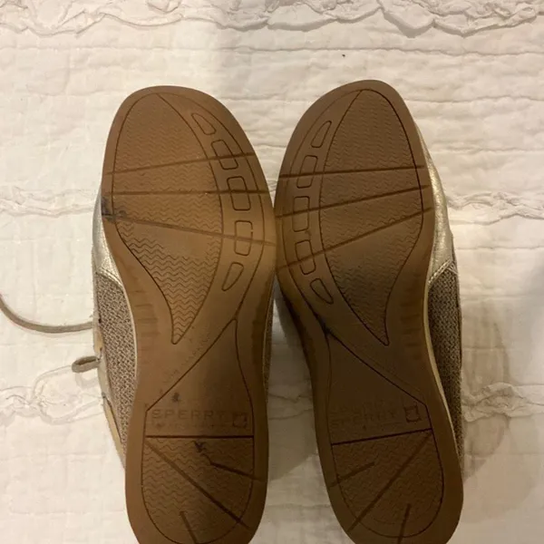 SPERRY Top-Sider Boat Shoes Gold Metallic Leather Tweed Size 9 - Image 8