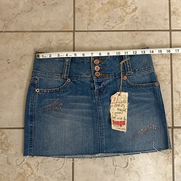 Bongo NWT  Distressed Rhinestone Denim Micro Mini Skirt - Image 8