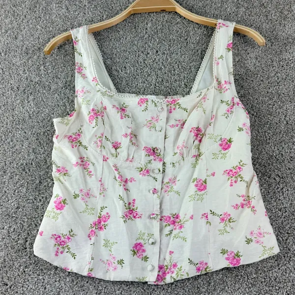 Floral Corset Tank Top Coquette Cottagecore Lace Trim Womens L New Kirious‎ Boho - Image 9