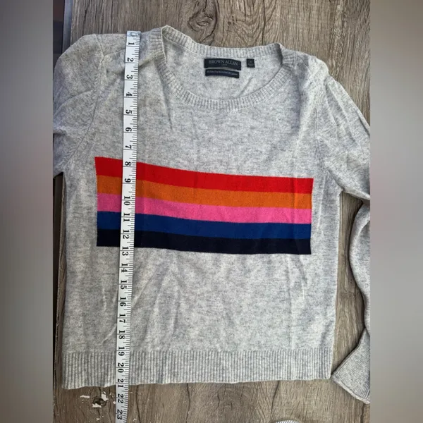 BROWN ALLAN wool and cashmere gray crew neck sweater size medium‎ - Image 4