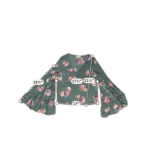 Altar'd State Boho Floral Bell Sleeve Blouse Small Sage Green Peasant Top - Image 5